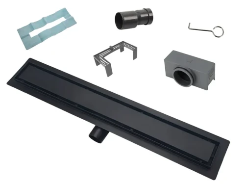 Odpływ Liniowy ORDOS 500mm 2w1 - do wypełnienia płytką + panel CZARNY MAT