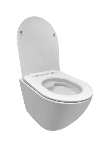 Miska WC BERG Biała - bezkołnierzowa, odpływ 10cm, rozstaw otworów 18cm + deska SLIM